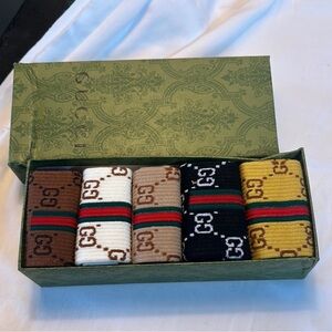 Gucci Stylish Socks in Brown, White, Tan, Black, and Yellow